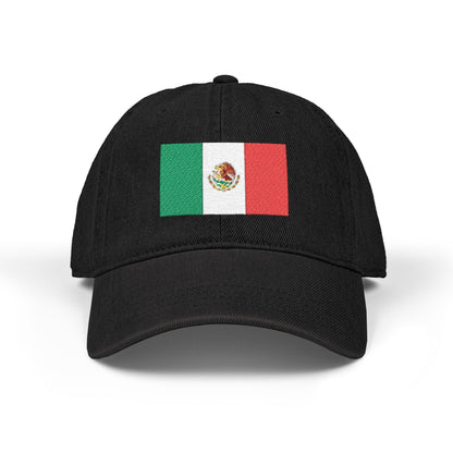 Embroidered Mexican Flag Denim Hat — Adjustable Trucker Cap Hats Printify One size Black