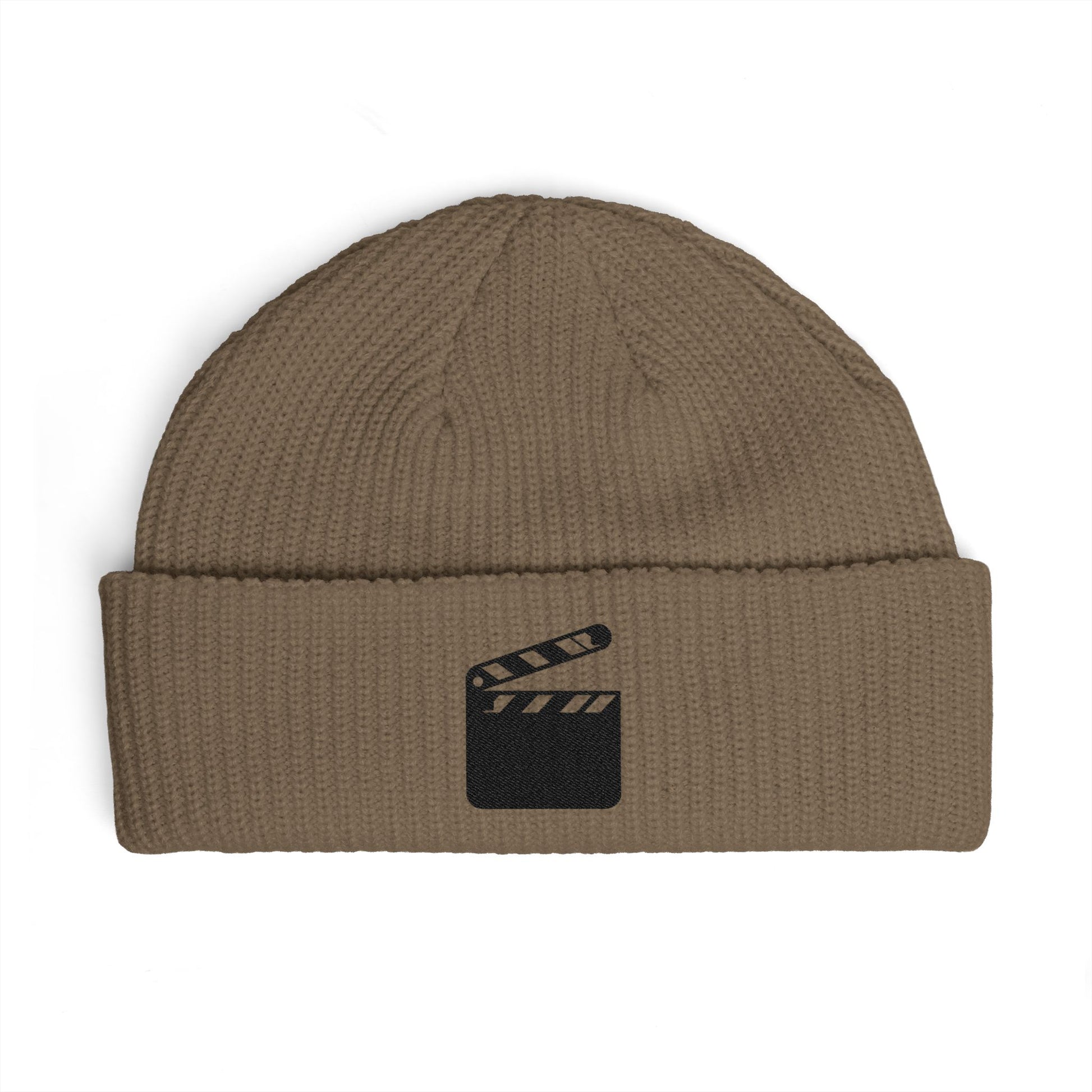 Film Clapper Cuff Beanie — Embroidered Movie Crew Knit Hat Hats Printify One size Walnut