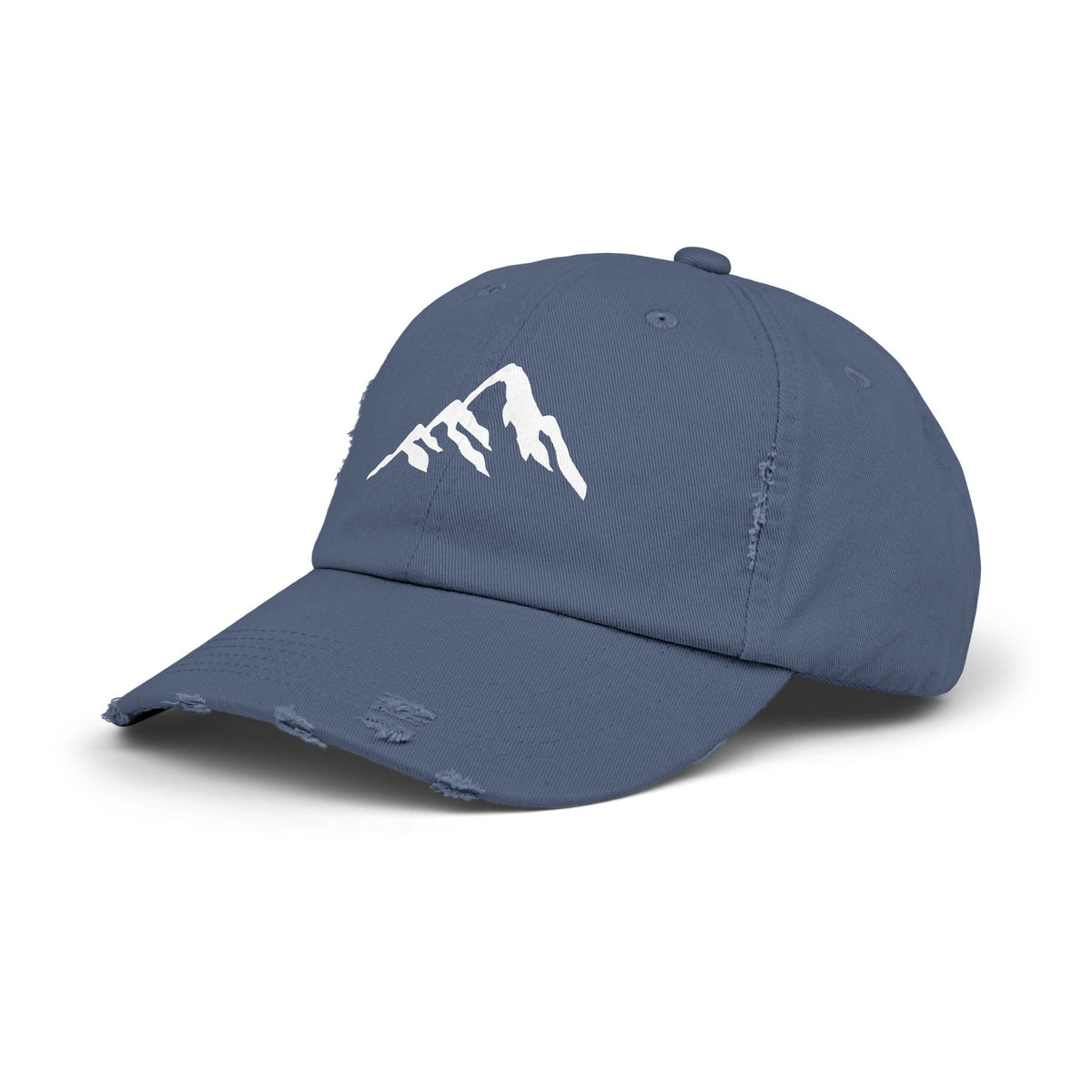 Distressed Mountain Hat — Minimal White Peak Embroidered Cap