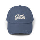 Texas Distressed Baseball Cap — Vintage Script Embroidered Hat Hats Printify Scotland Blue One size