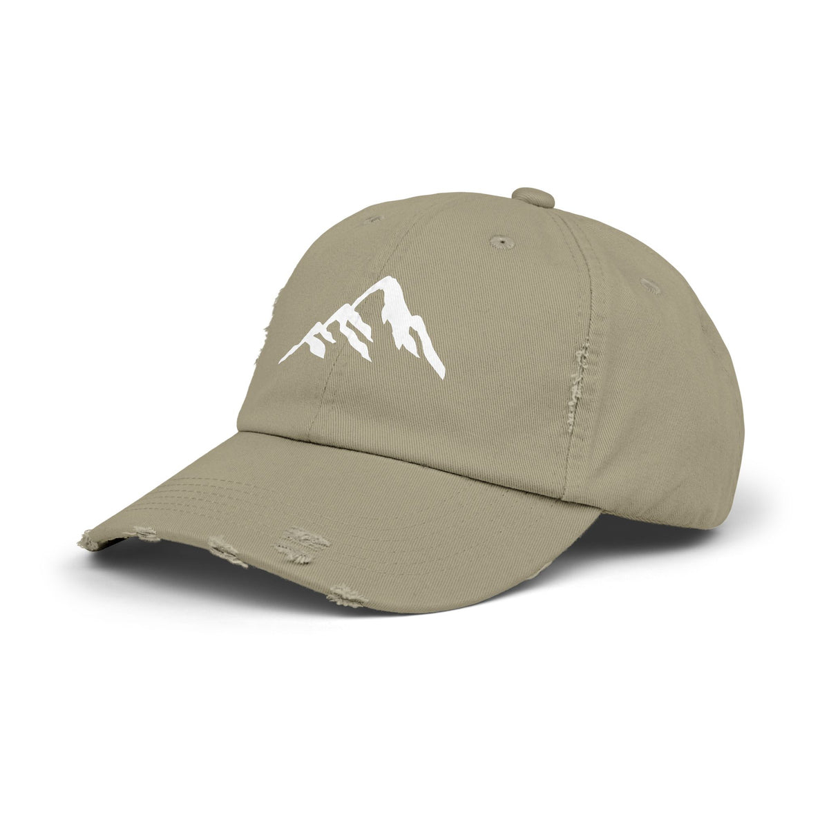 Distressed Mountain Hat — Minimal White Peak Embroidered Cap