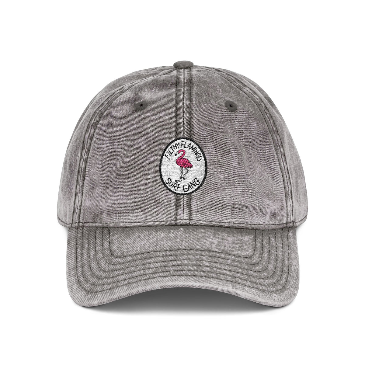 Vintage Embroidered Flamingo Cap — Washed Red Baseball Hat Hats Printify One size Charcoal Grey