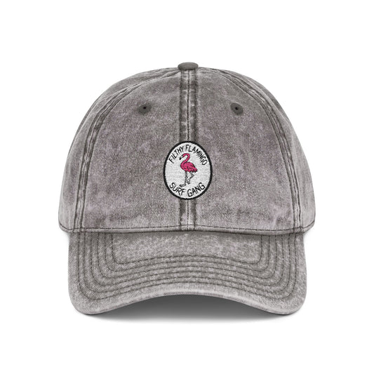 Vintage Embroidered Flamingo Cap — Washed Red Baseball Hat Hats Printify One size Charcoal Grey