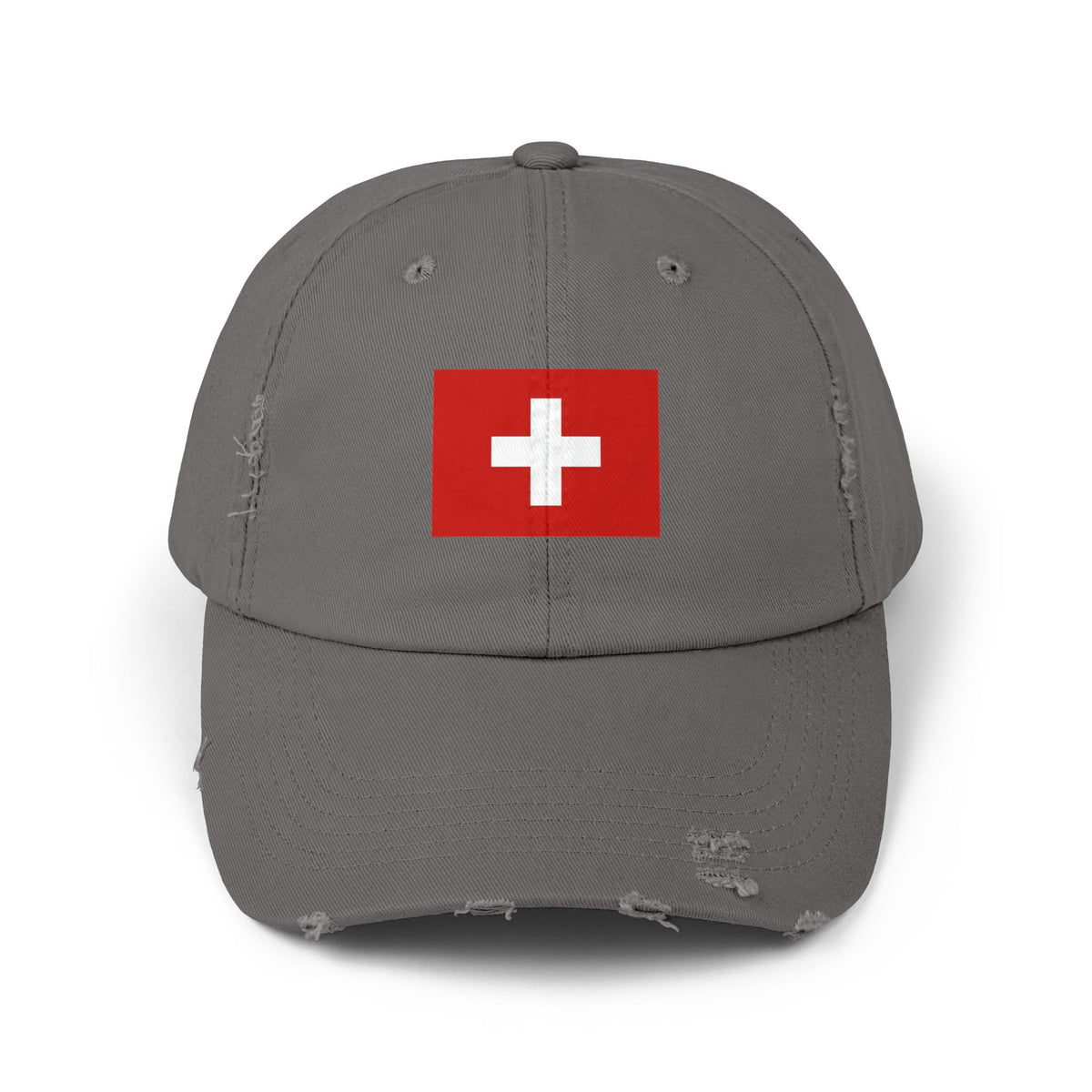 Swiss Flag Distressed Cap — Vintage Red Cross Baseball Hat Hats Printify Nickel One size