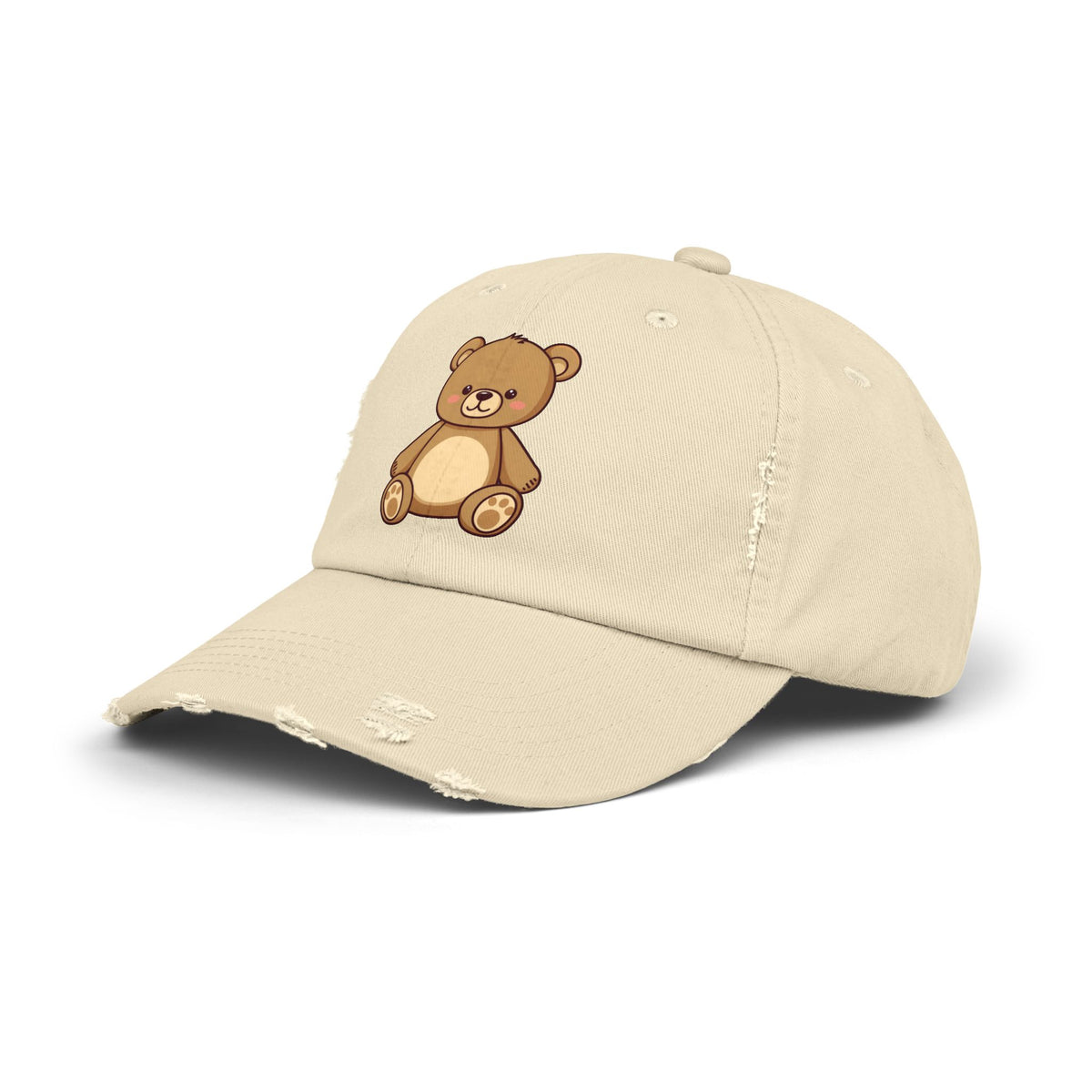 Teddy Bear Distressed Cap — Cute Retro Plush Hat for Casual Wear Hats Printify