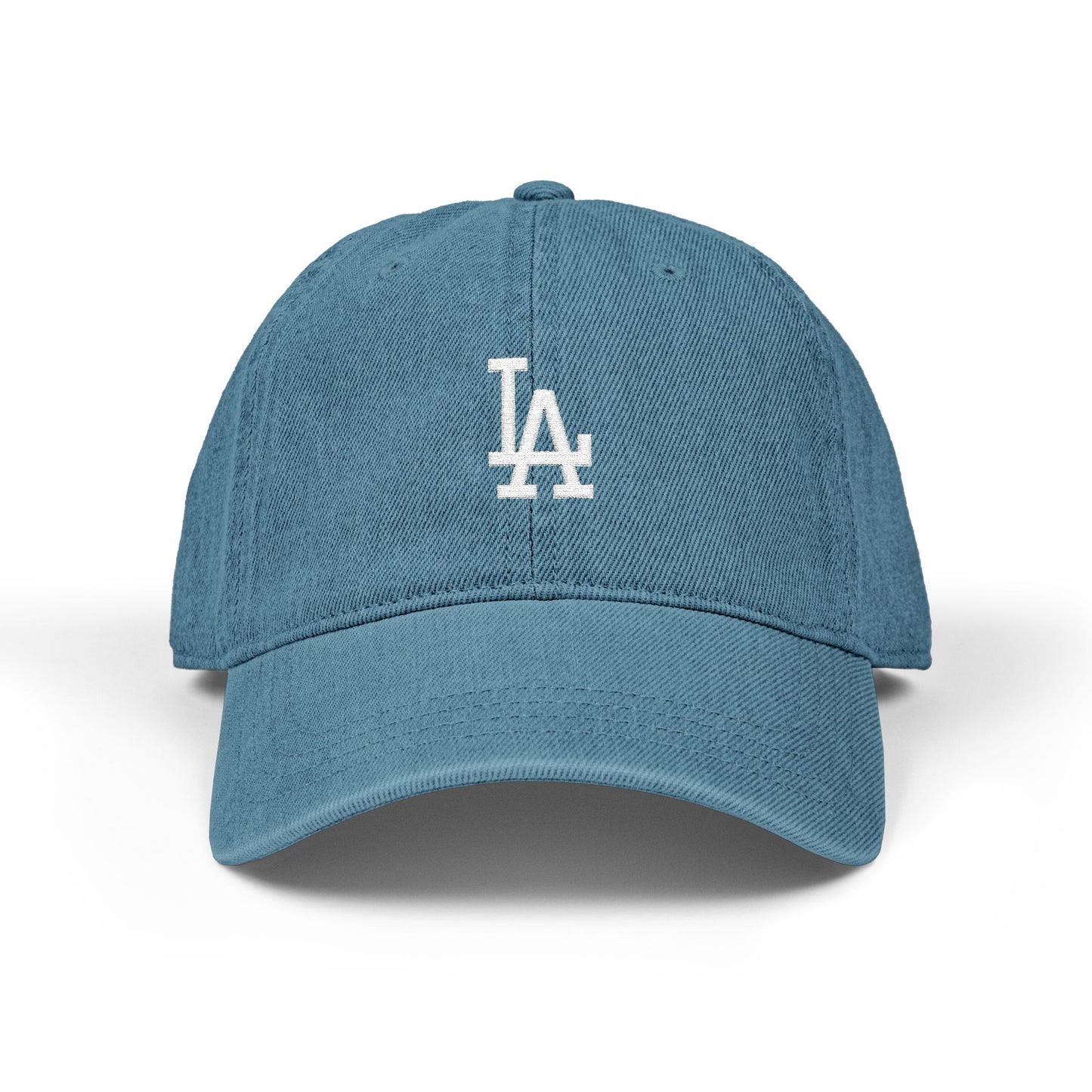 Embroidered Denim Baseball Hat – Classic LA Logo Cap Hats Printify One size Blue