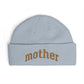 Mother Cuff Beanie — Gold Glitter Embroidered Knit Hat for Moms