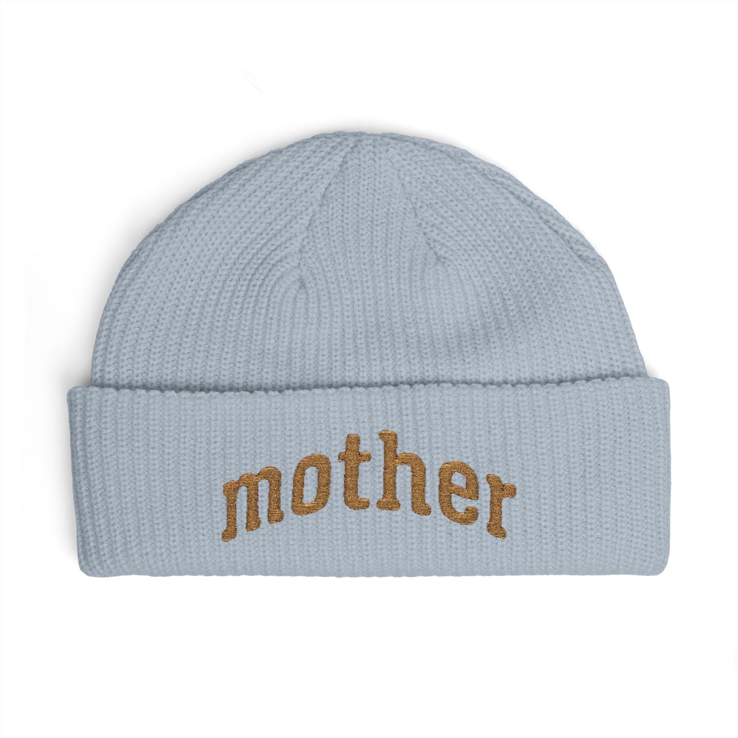 Mother Cuff Beanie — Gold Glitter Embroidered Knit Hat for Moms