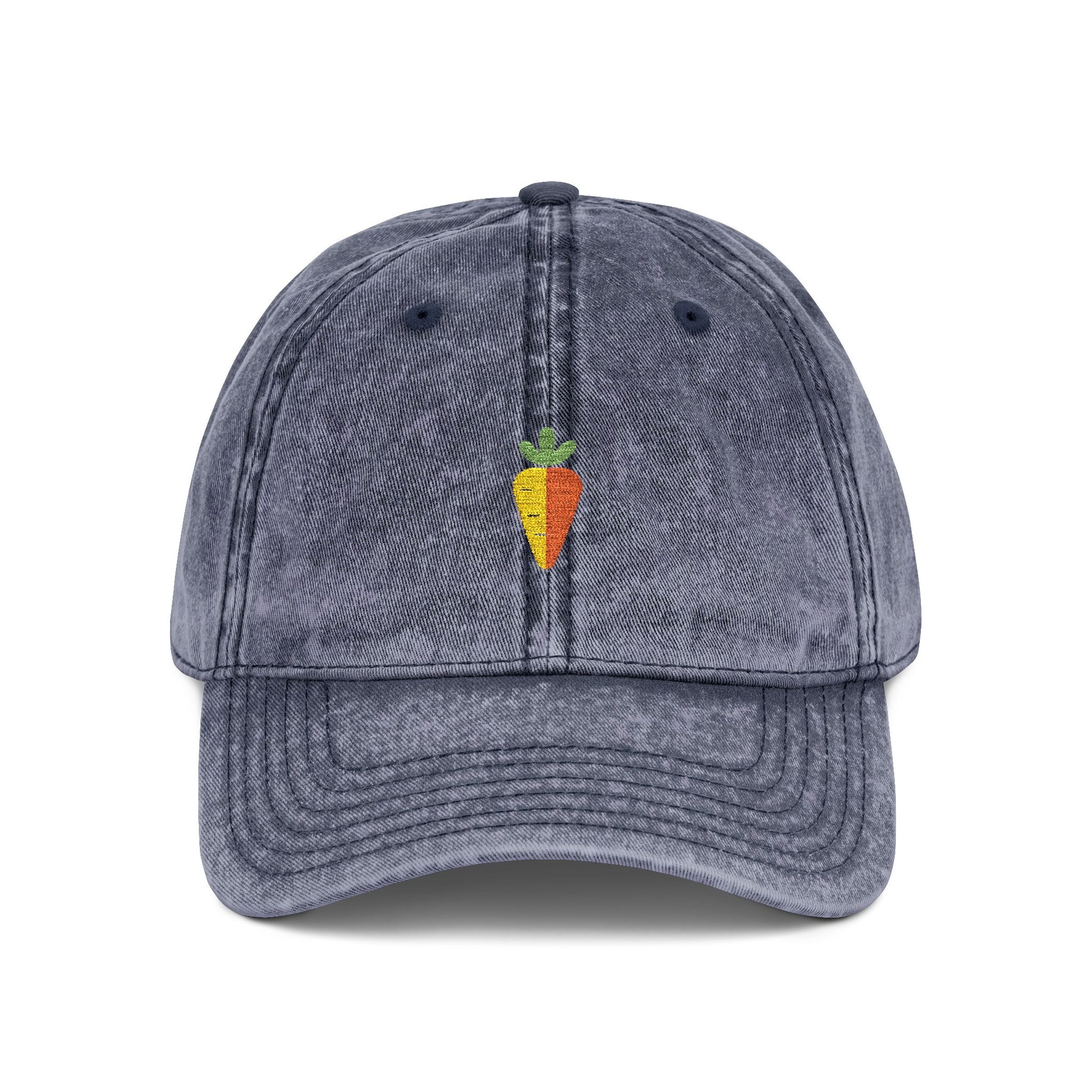 Vintage Embroidered Carrot Dad Hat – Washed Grey Cotton Cap Hats Printify One size Navy