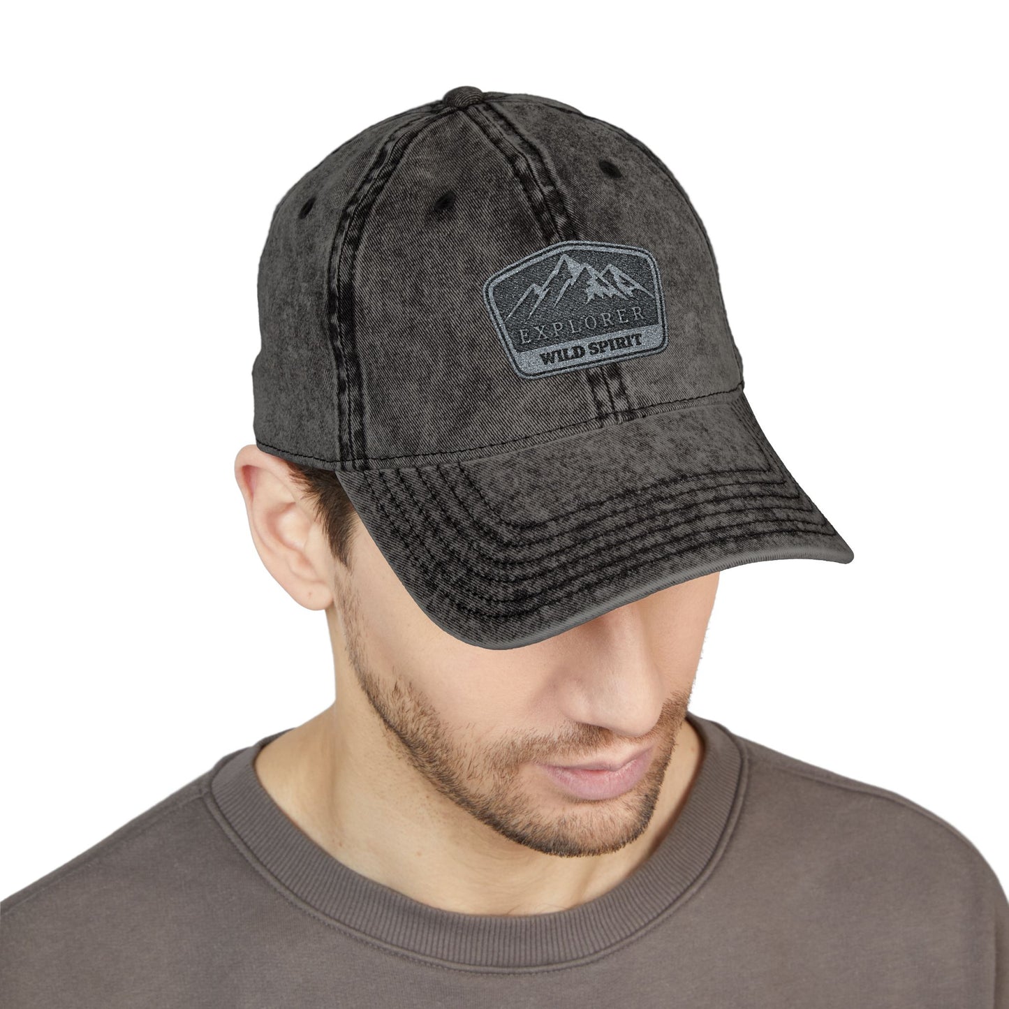 Vintage Embroidered Mountain Patch Cap — Washed Red Dad Hat Hats Printify