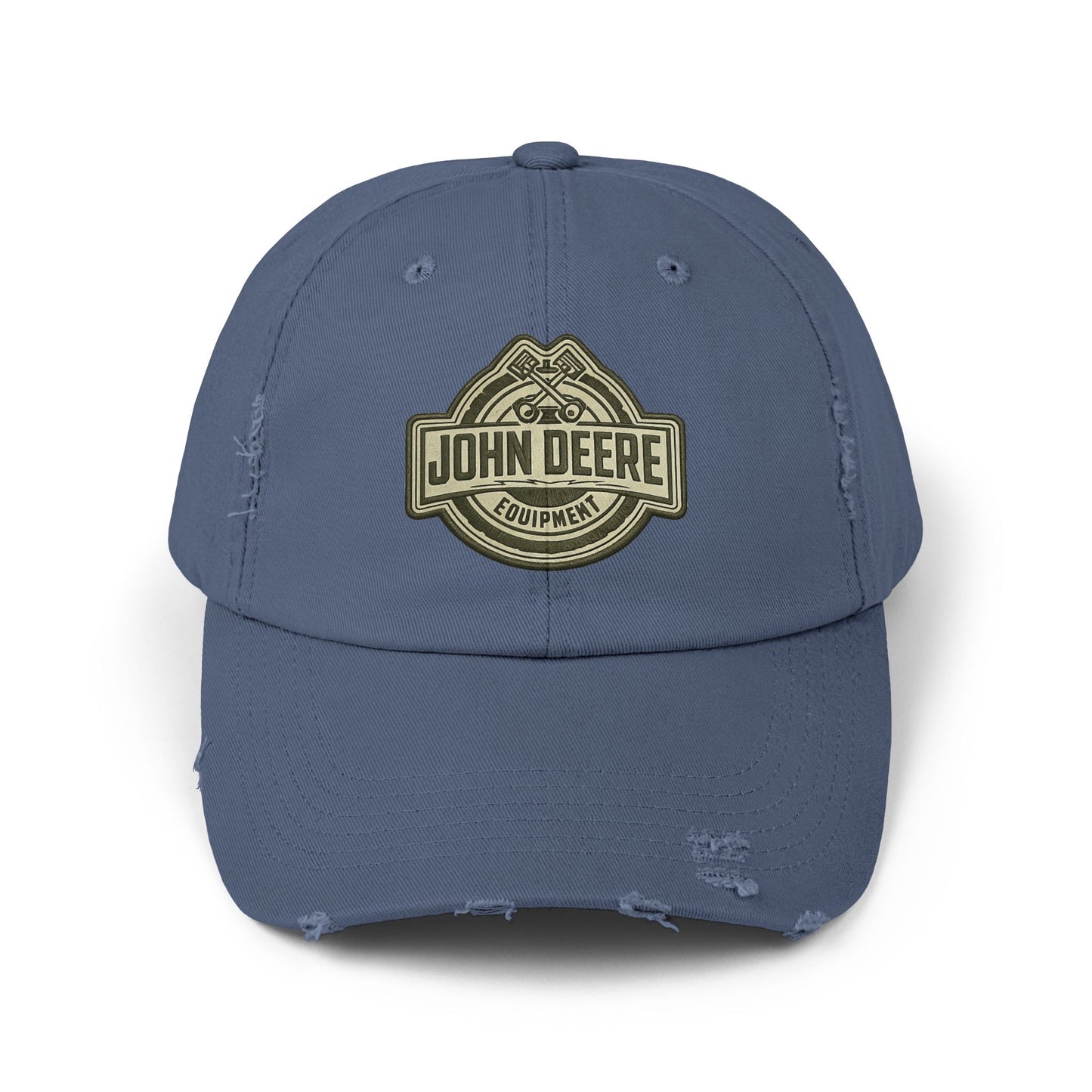Distressed John Deere Logo Cap — Vintage Farm Equipment Baseball Hat Hats Printify Scotland Blue One size