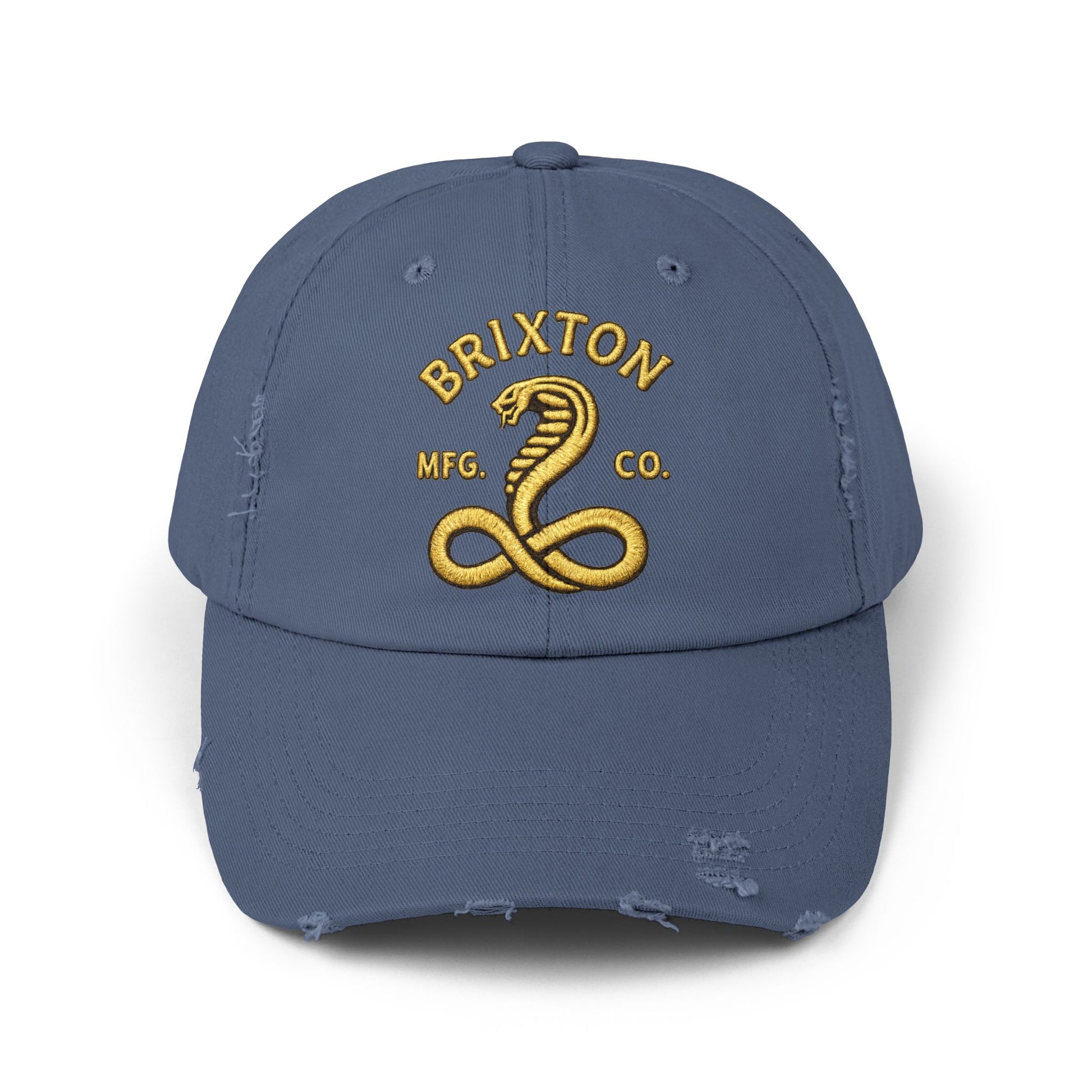 Distressed Brixton Cobra Cap — Vintage Embroidered Snake Hat Hats Printify Scotland Blue One size