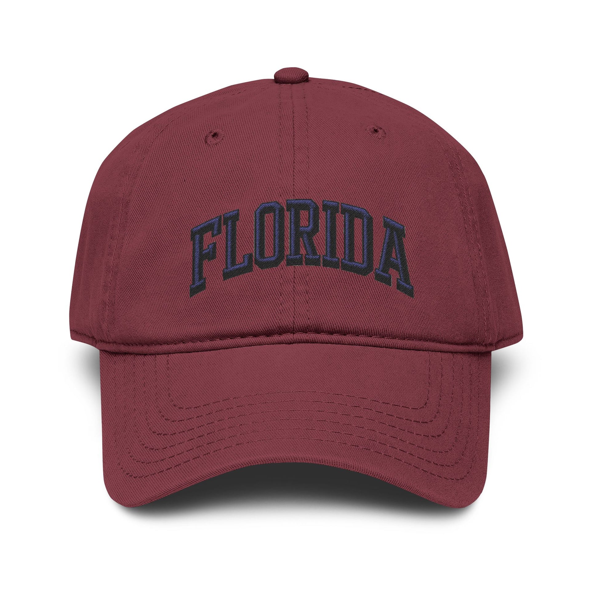 Florida Embroidered Washed Baseball Cap Hats Printify One size Maroon