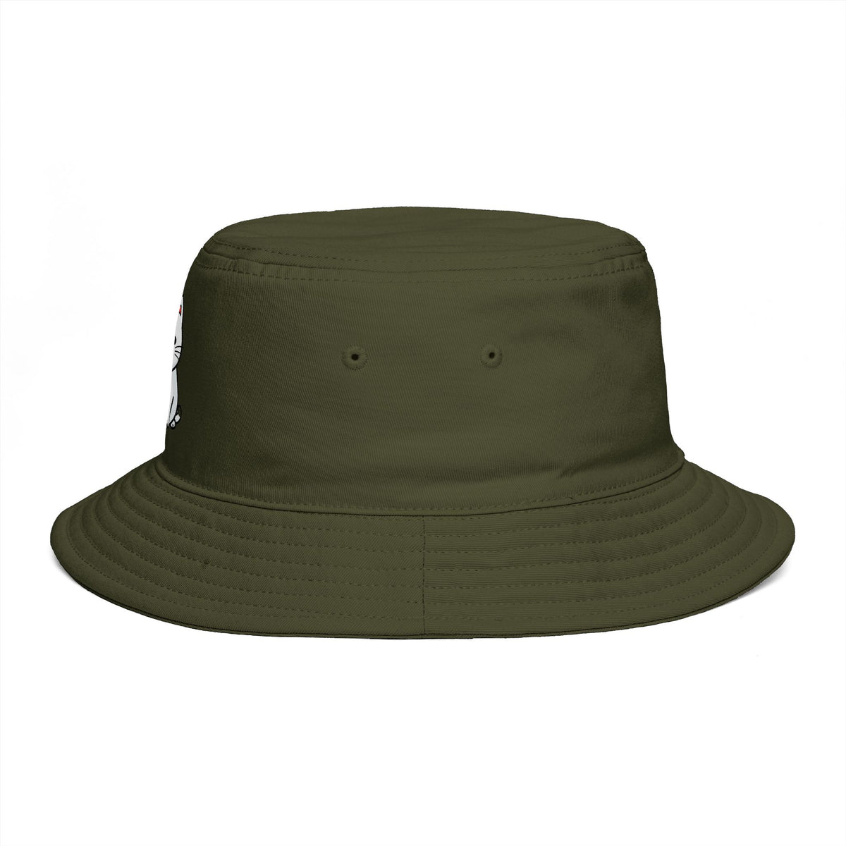 Brown Bucket Hat with Cute White Cat Embroidery — Casual Cat Lover Accessory