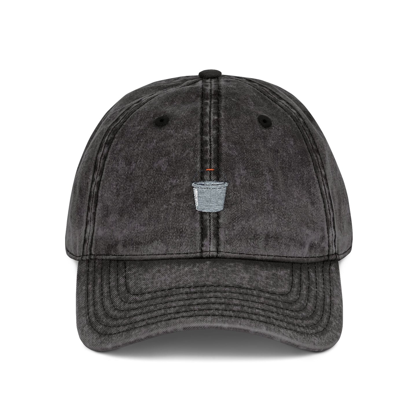 Embroidered Vintage Red Cap with Tiny Silver Cup Logo — Distressed Dad Hat Hats Printify One size Black