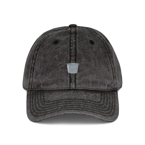 Embroidered Vintage Red Cap with Tiny Silver Cup Logo — Distressed Dad Hat Hats Printify One size Black
