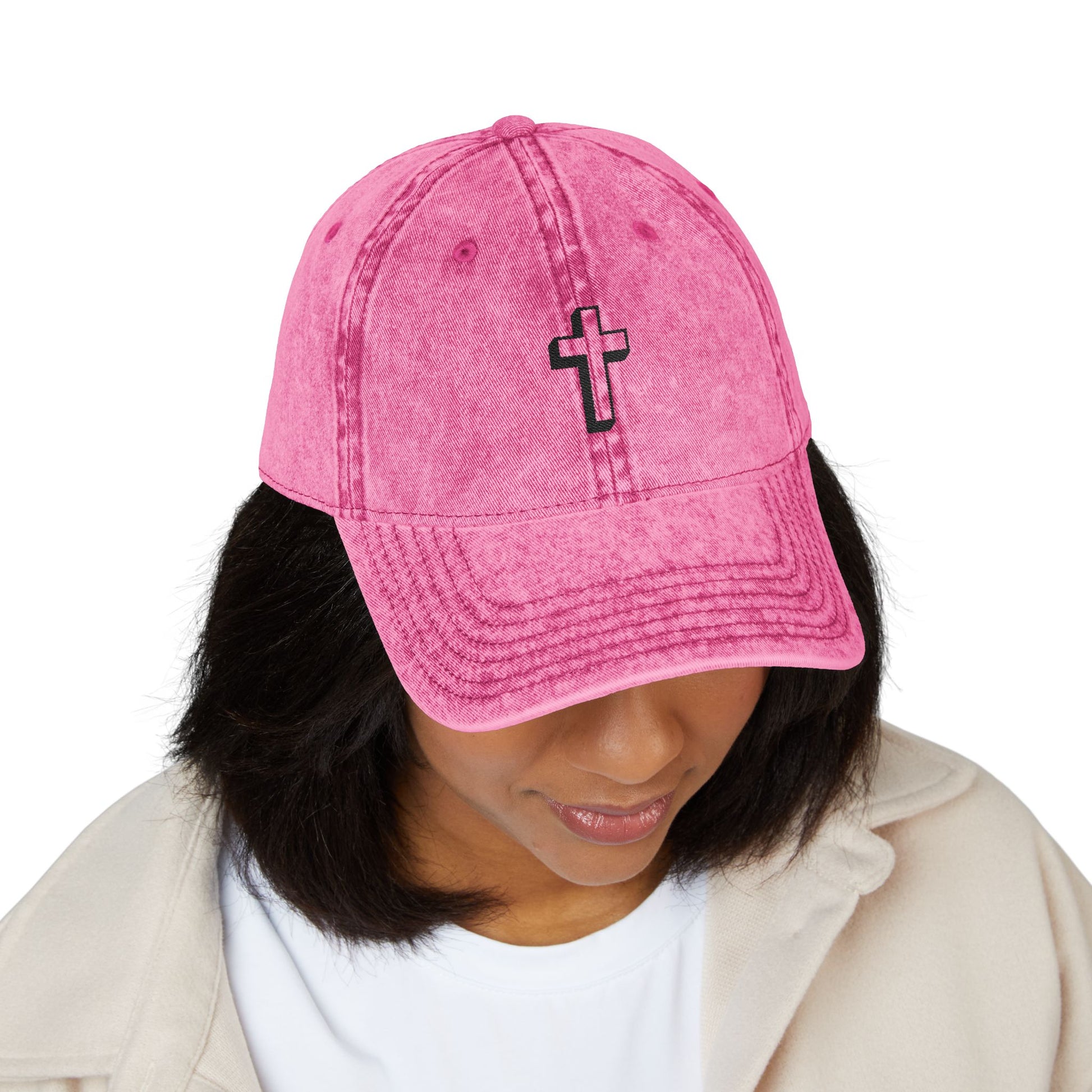 Vintage Embroidered Cross Cap — Distressed Red Dad Hat Hats Printify