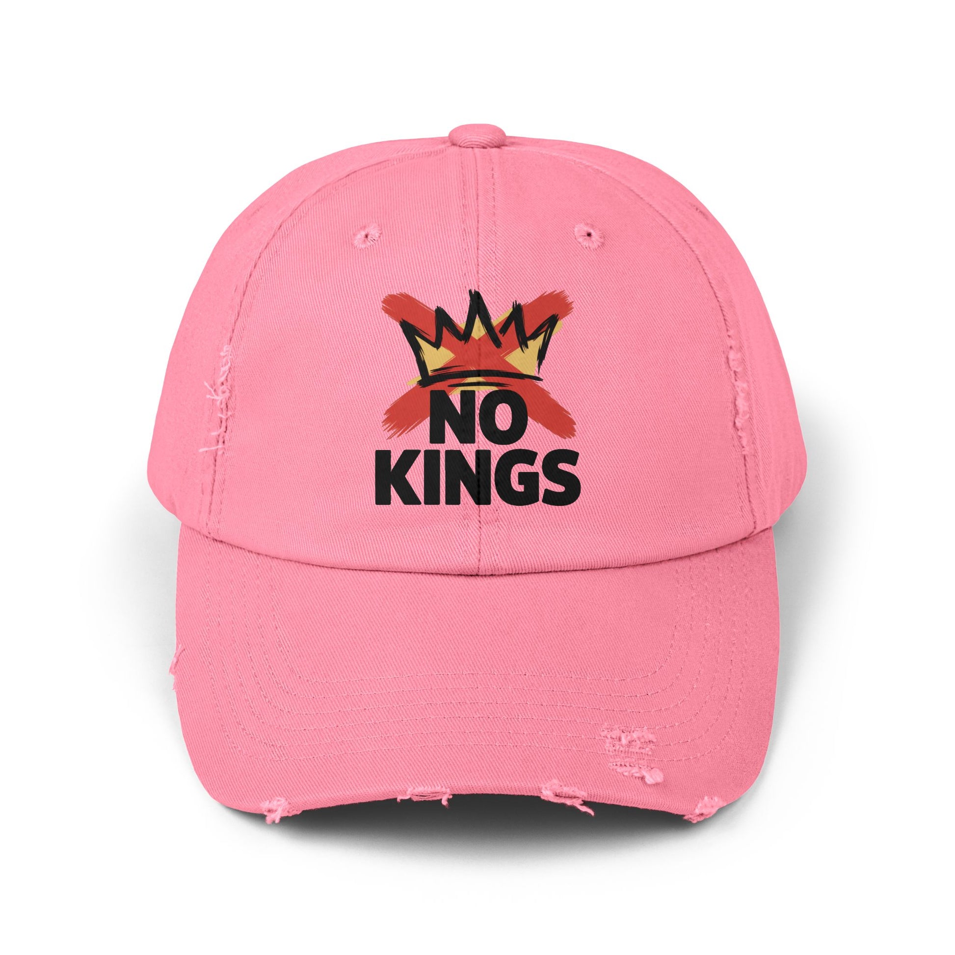 Distressed Black Cap — ‘Kings’ Crown Graphic Dad Hat Hats Printify True Pink One size