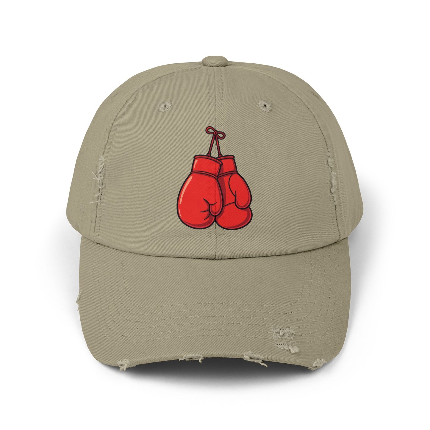 Boxing Gloves Distressed Cap - Red Gloves Dad Hat Hats Printify Light Olive One size
