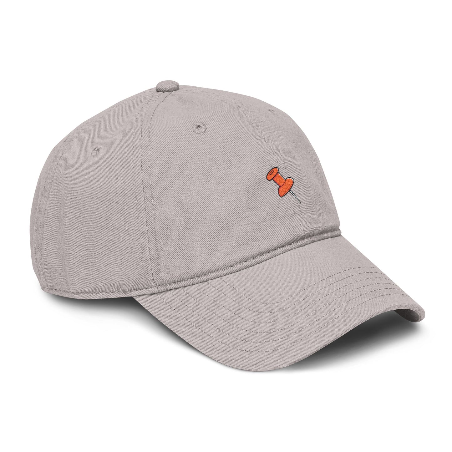 Washed Baseball Cap with Tiny Orange Pushpin Embroidery — Casual Everyday Hat Hats Printify
