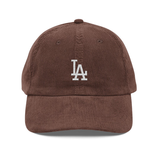 Corduroy Baseball Cap - Vintage Embroidered "LA" Logo Hats Printify Dark Brown One size