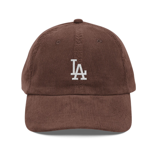 Corduroy Baseball Cap - Vintage Embroidered "LA" Logo Hats Printify Dark Brown One size