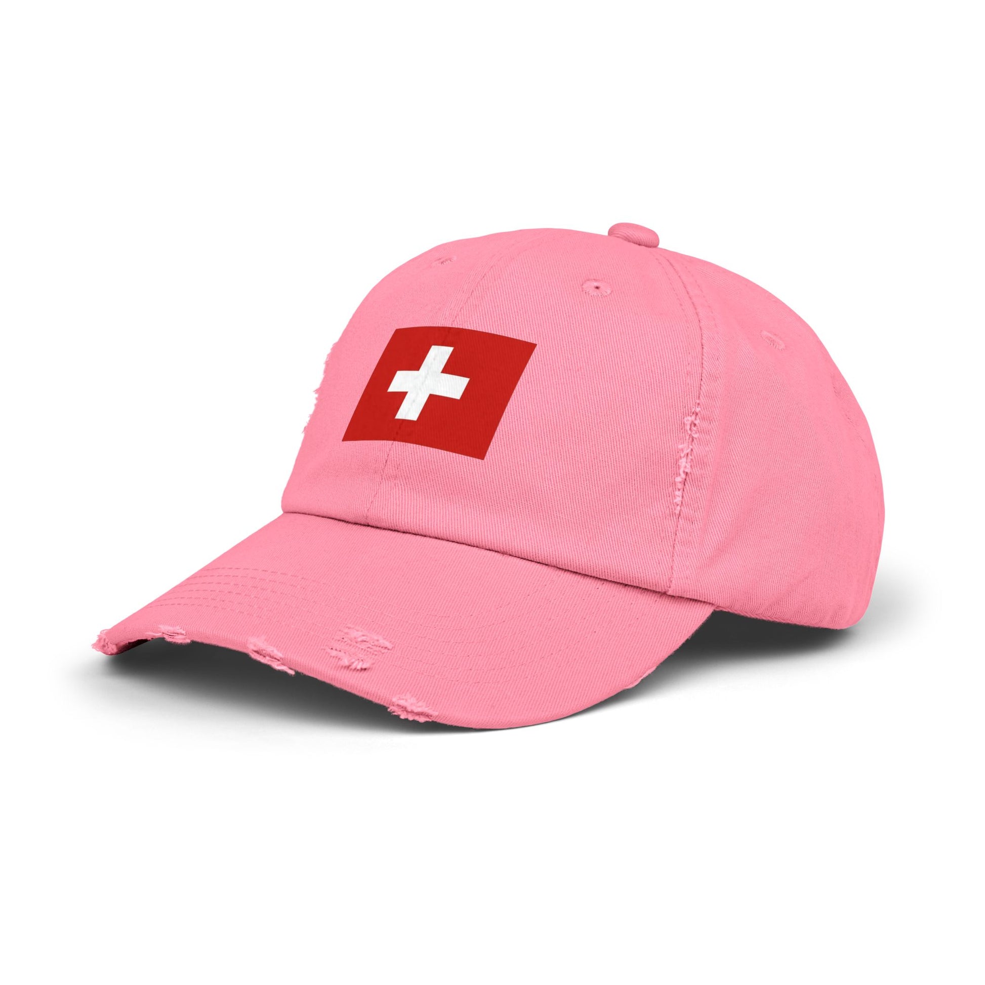 Swiss Flag Distressed Cap — Vintage Red Cross Baseball Hat Hats Printify