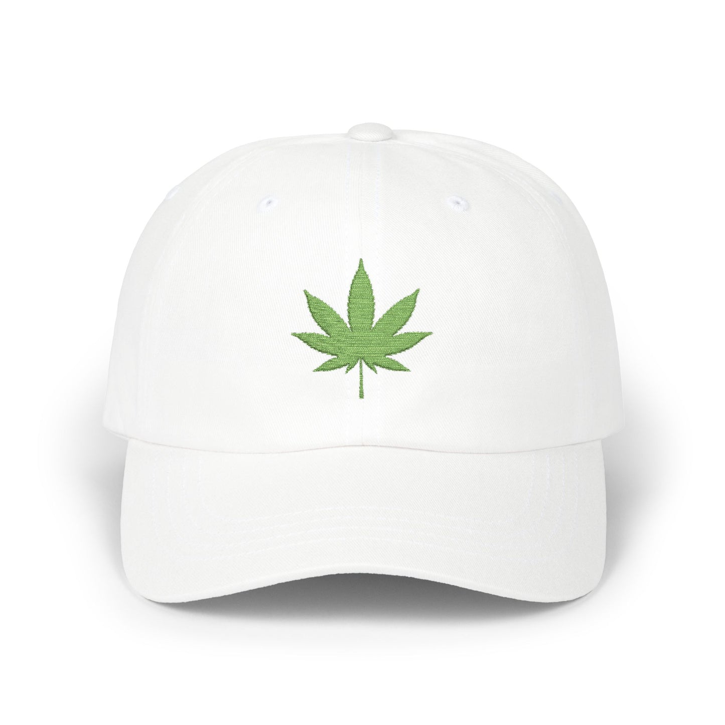Classic Dad Cap – Embroidered Green Cannabis Leaf Baseball Hat Hats Printify White One size