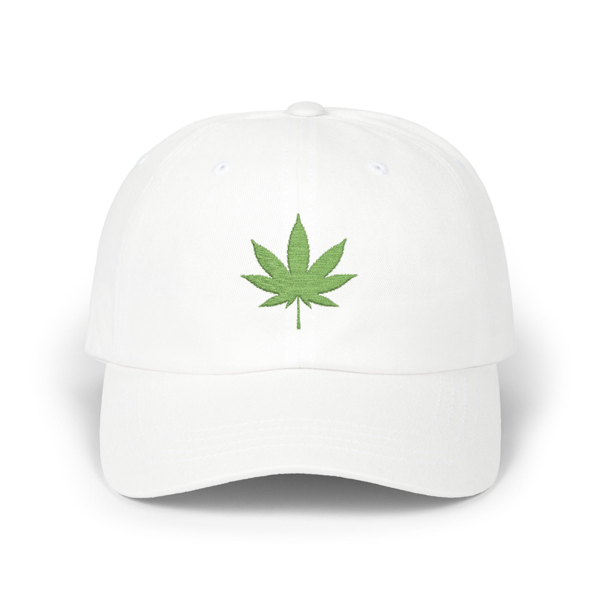 Classic Dad Cap – Embroidered Green Cannabis Leaf Baseball Hat Hats Printify White One size