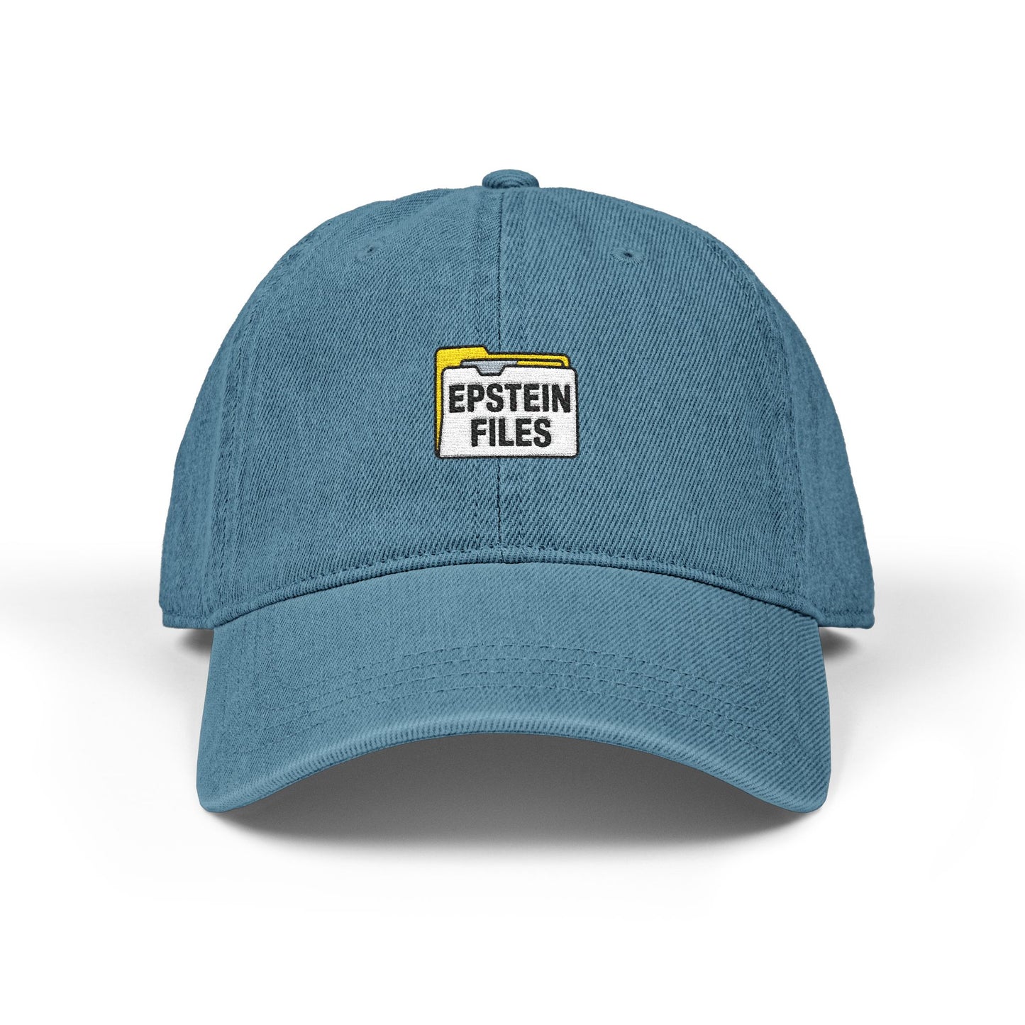 Embroidered 'Epstein Files' Denim Hat — Black Dad Cap Hats Printify One size Blue