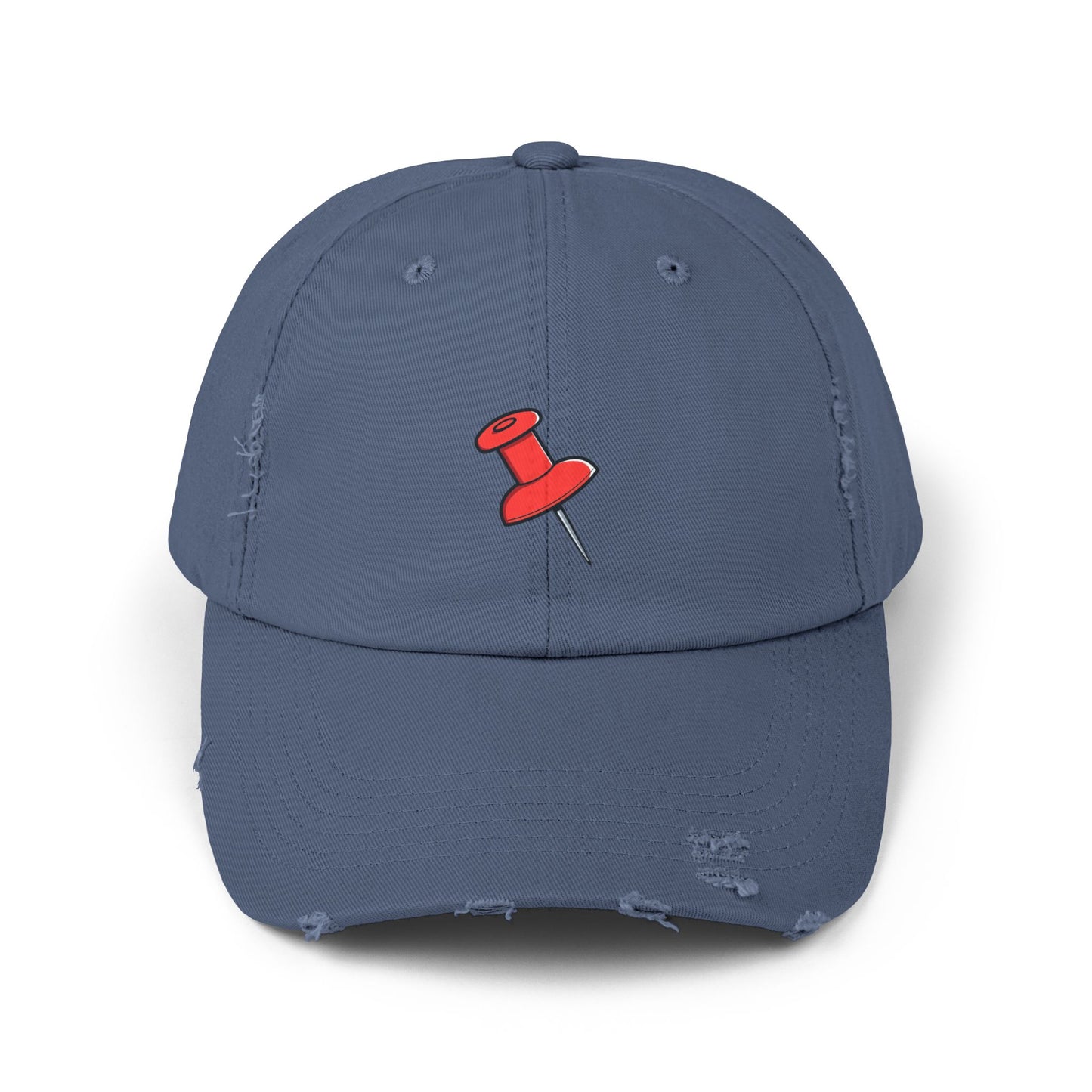 Pushpin Embroidered Distressed Cap Hats Printify