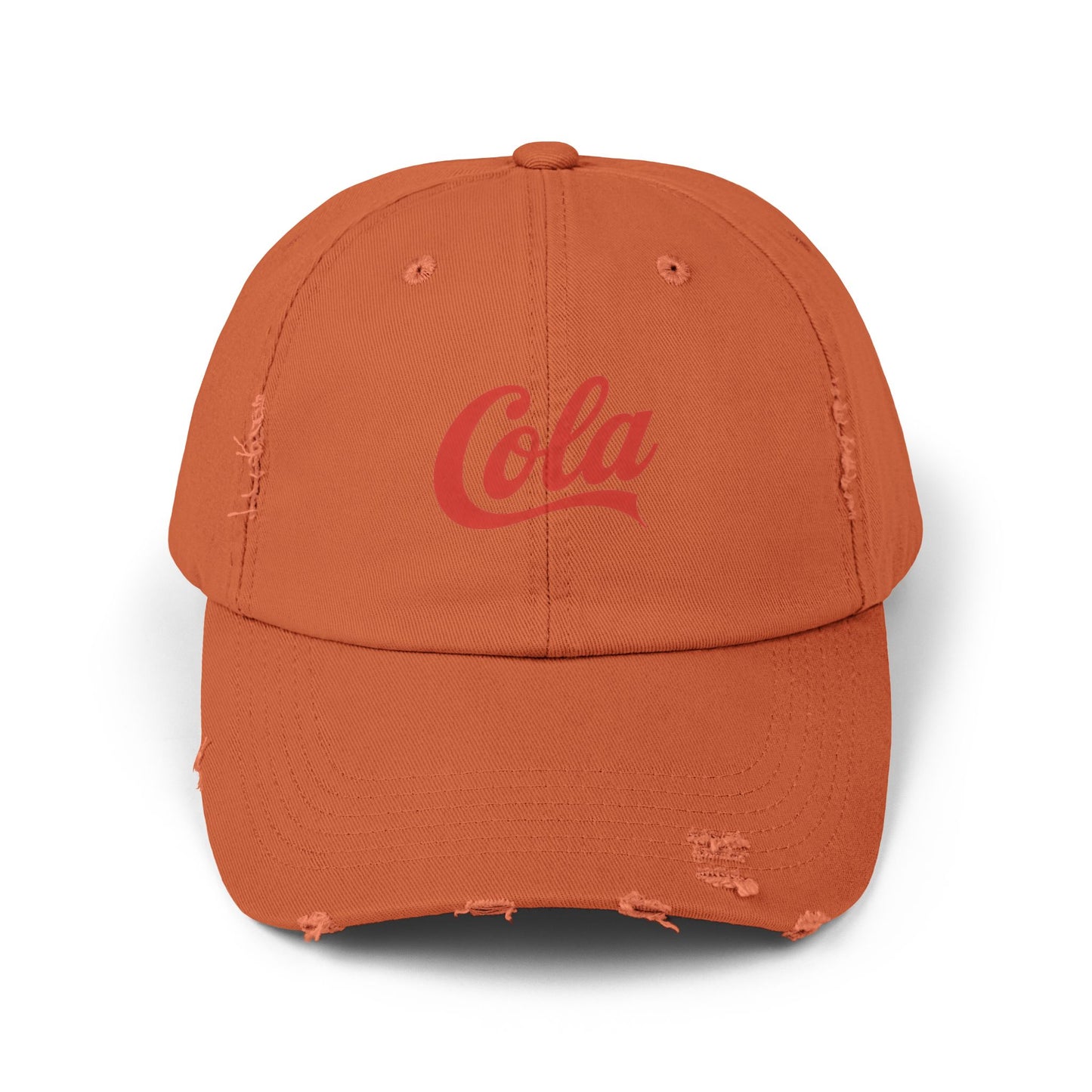Distressed 'Cola' Vintage Baseball Cap – Retro Script Logo Hat Hats Printify Burnt Orange One size