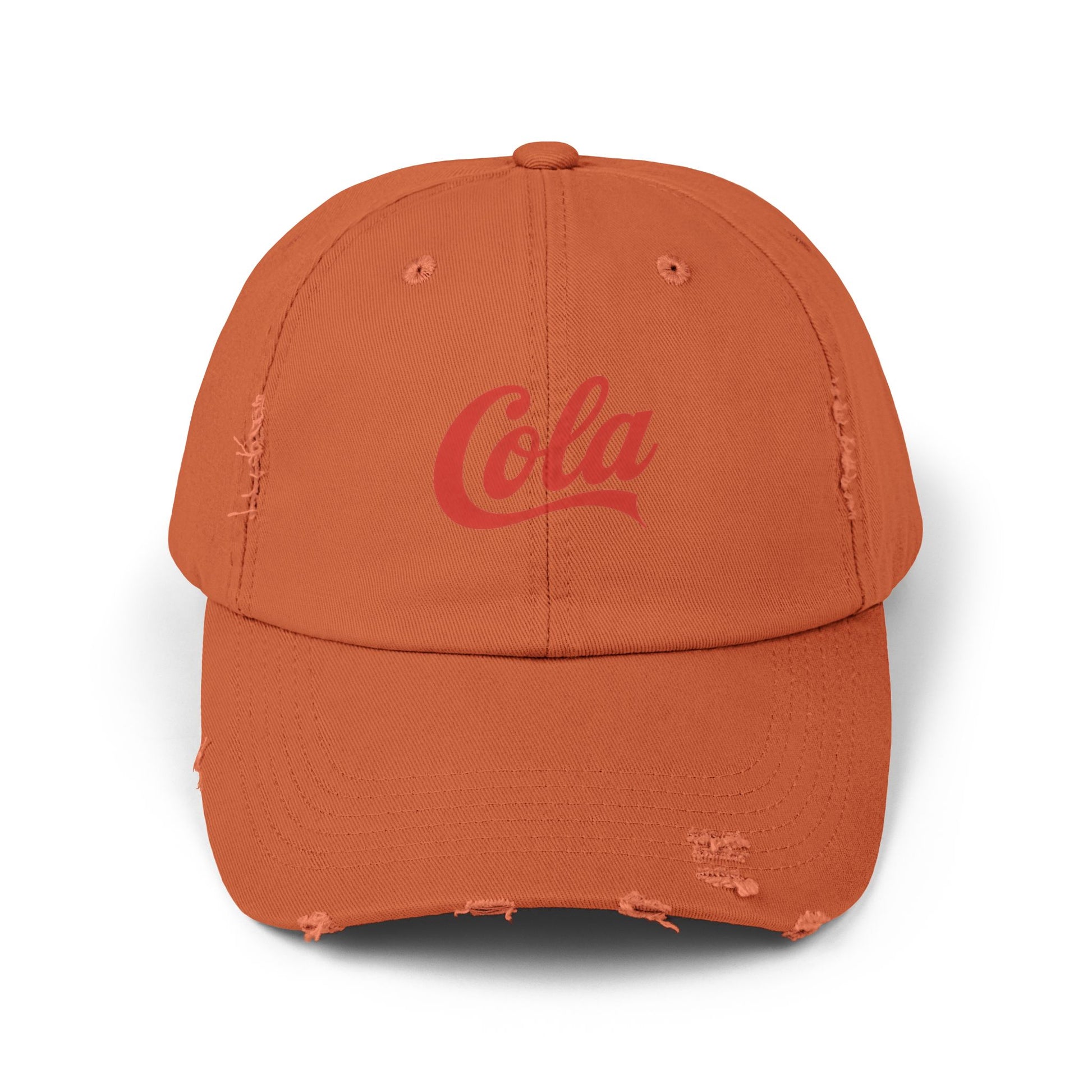 Distressed 'Cola' Vintage Baseball Cap – Retro Script Logo Hat Hats Printify Burnt Orange One size