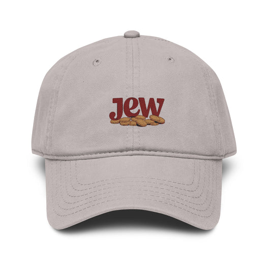 Embroidered "Jew" Challah Bread Washed Baseball Cap Hats Printify One size Gray