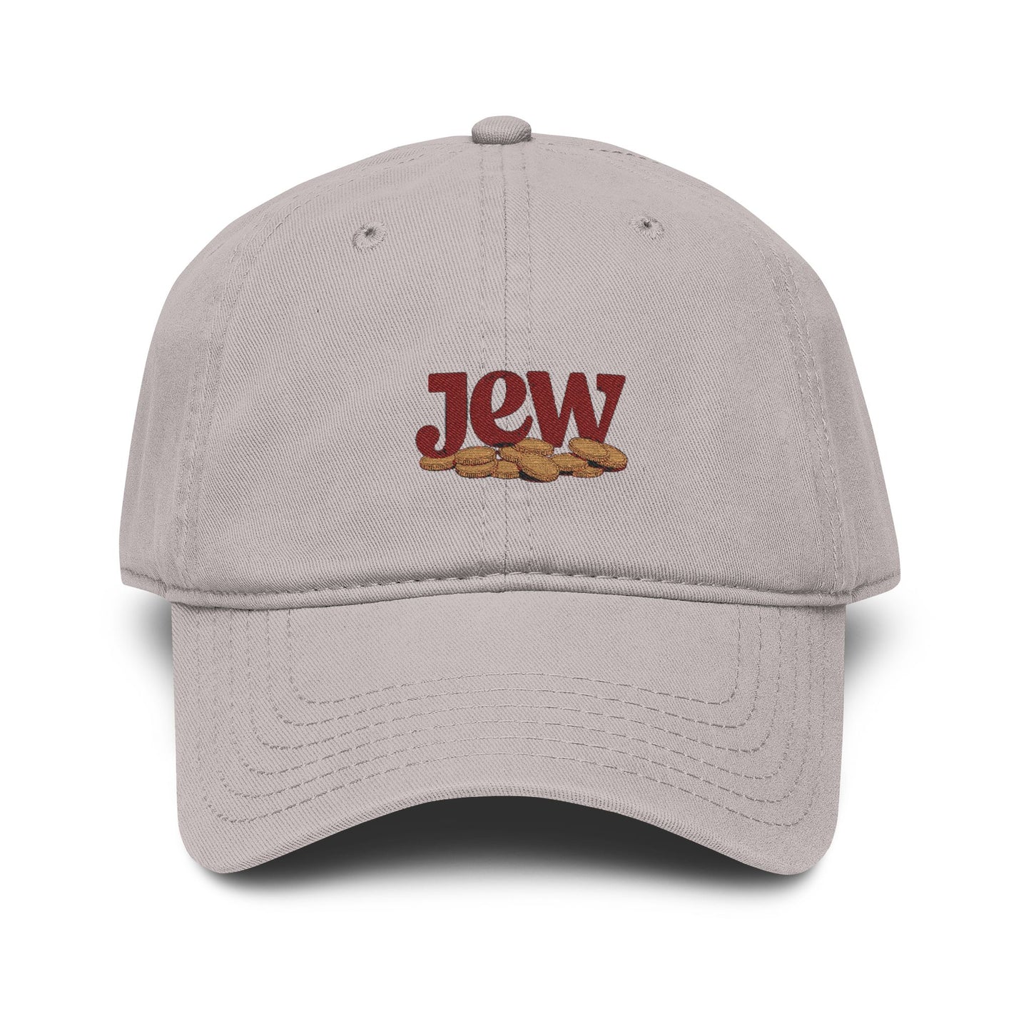 Embroidered "Jew" Challah Bread Washed Baseball Cap Hats Printify One size Gray