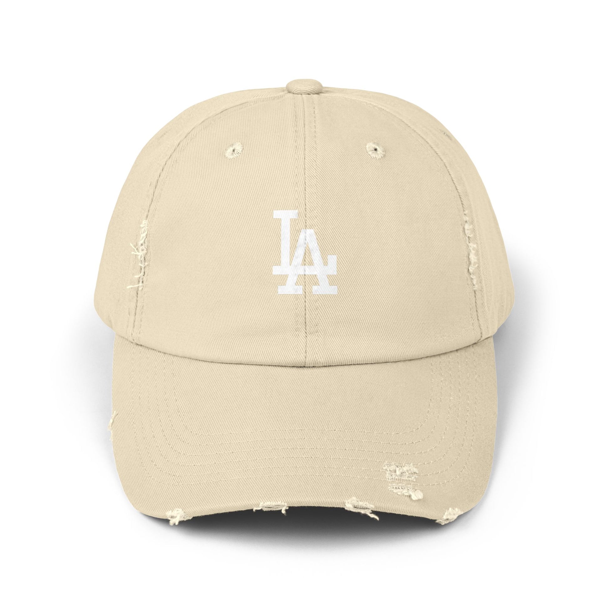 Distressed LA Baseball Cap — Vintage Black Dad Hat Hats Printify Stone One size
