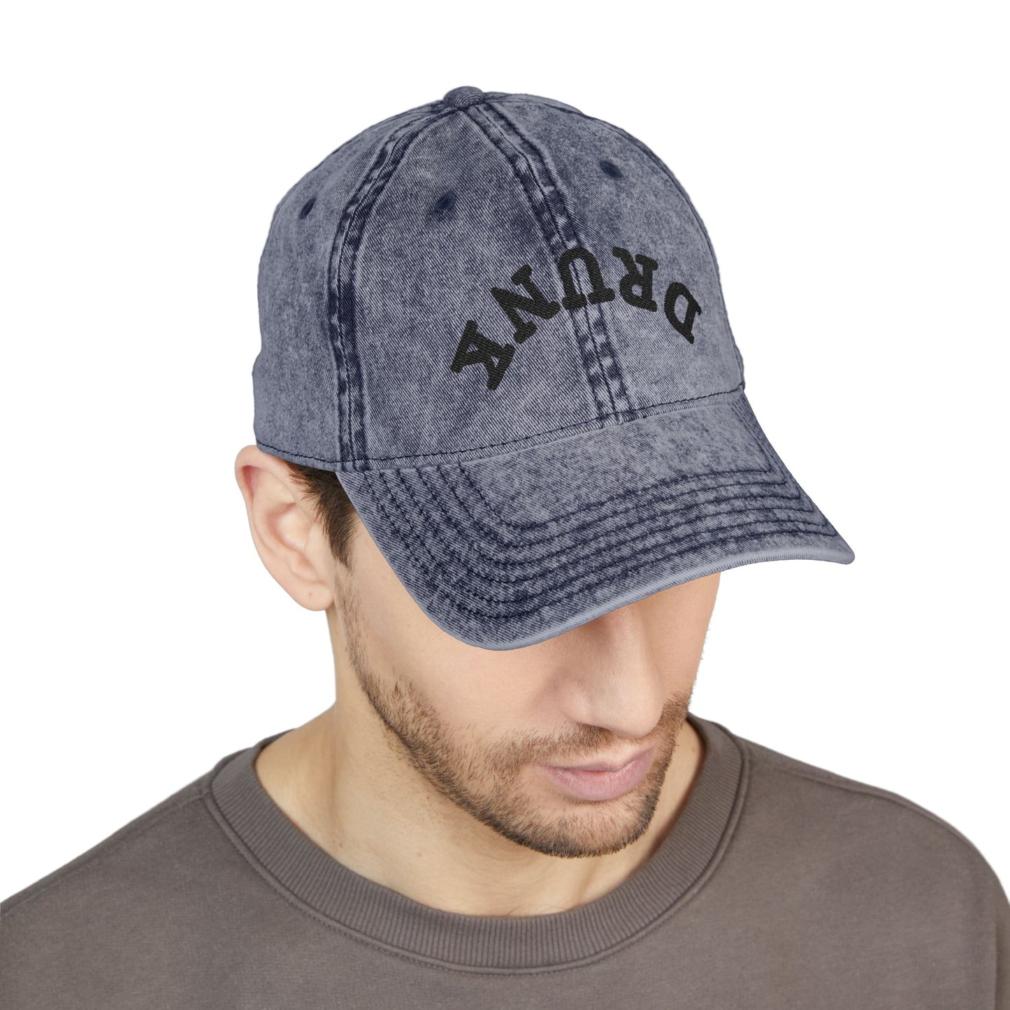 Embroidered Vintage 'DRUNK' Distressed Baseball Cap — Retro Red Cotton Hat