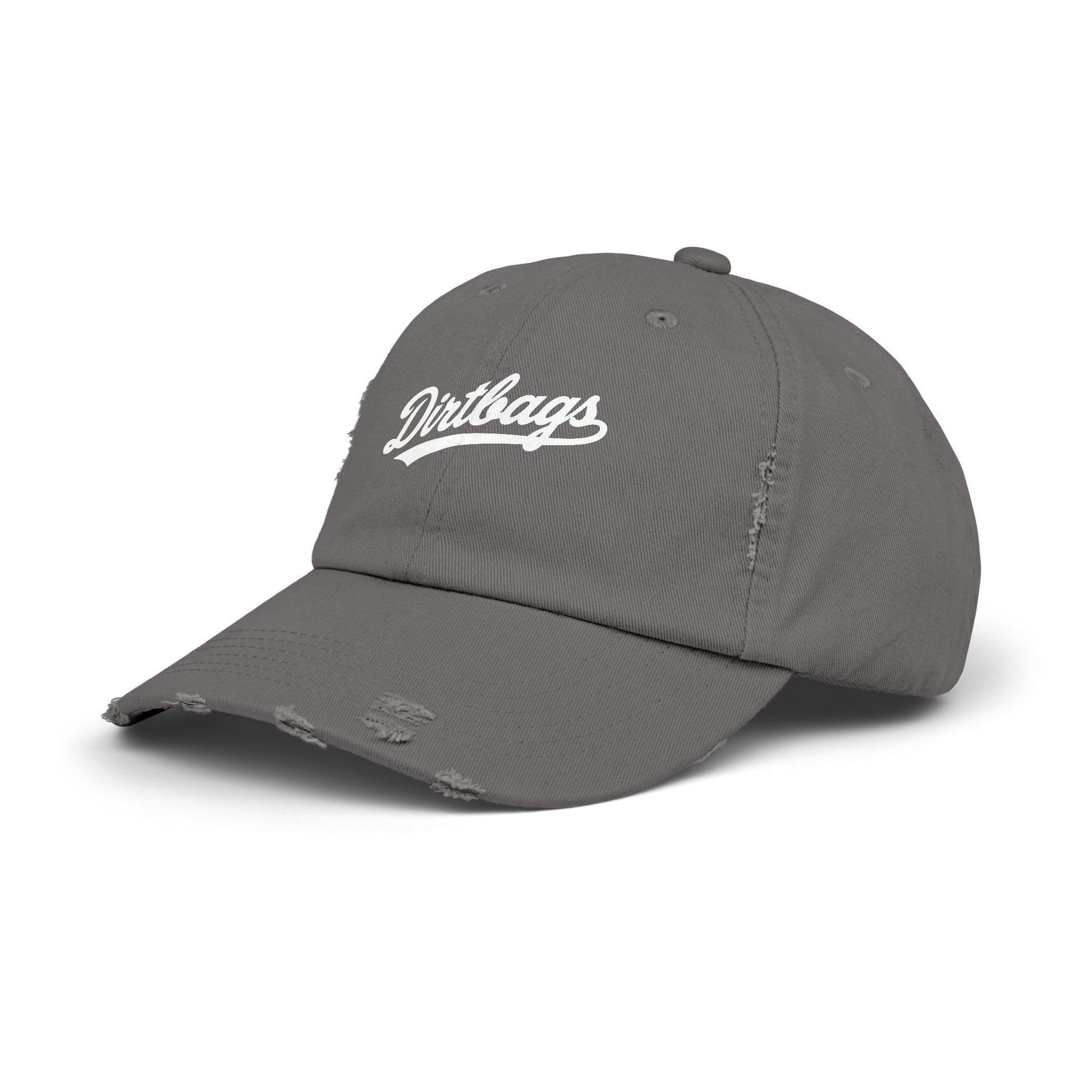Dirtbags Distressed Baseball Cap — Vintage Script Embroidered Hat Hats Printify