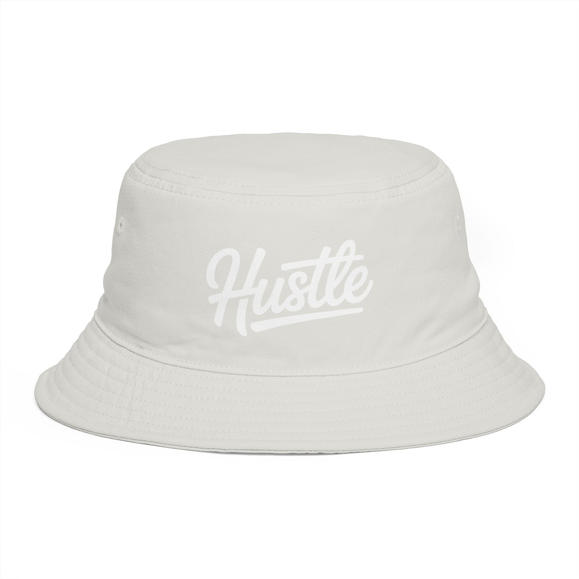 Hustle Embroidered Bucket Hat — Retro Script Streetwear Cap Hats Printify One size Ecru