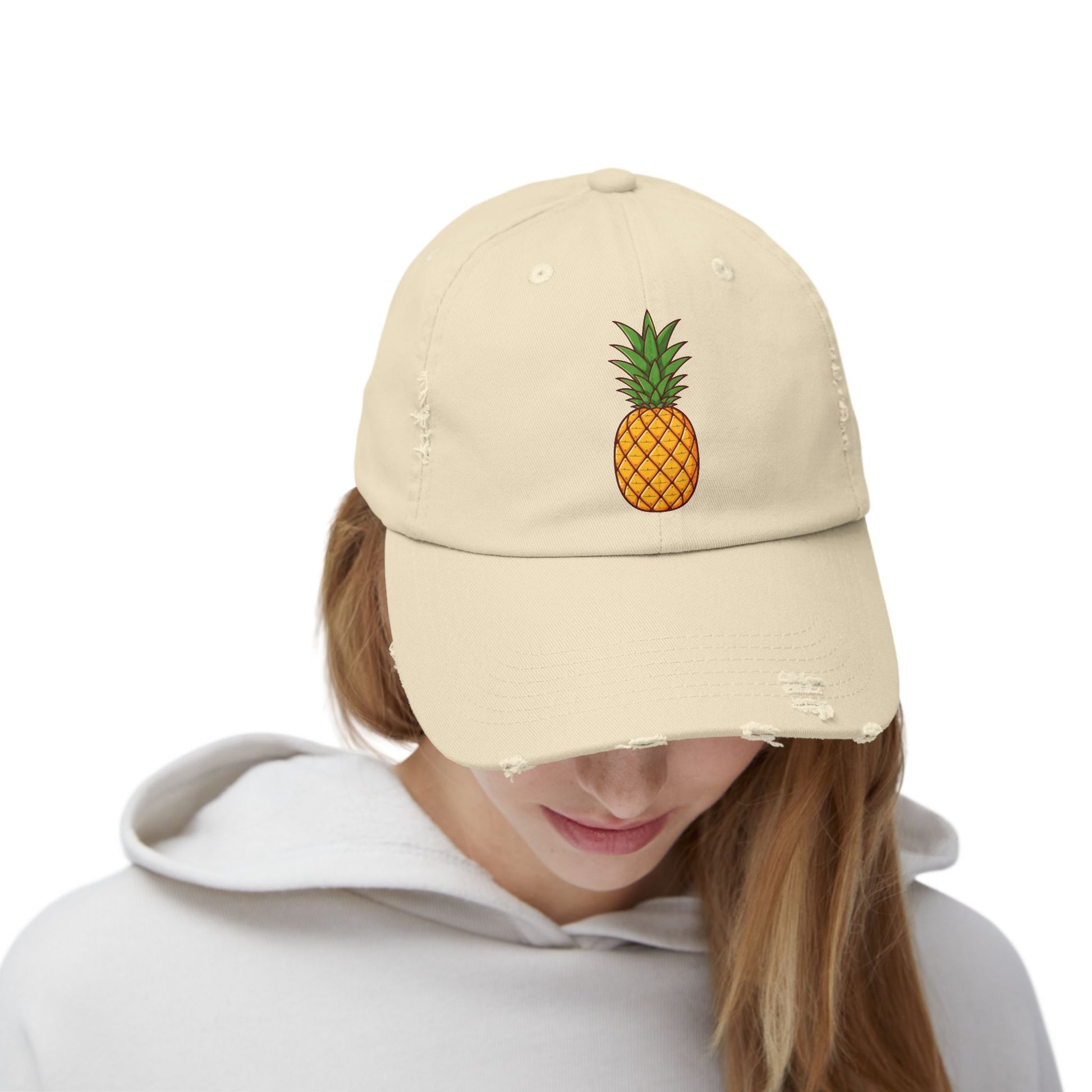 Distressed Pineapple Cap — Retro Embroidered Fruit Hat Hats Printify