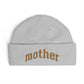 Mother Cuff Beanie — Gold Glitter Embroidered Knit Hat for Moms