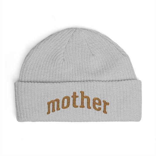 Mother Cuff Beanie — Gold Glitter Embroidered Knit Hat for Moms Hats Printify One size Athletic Heather