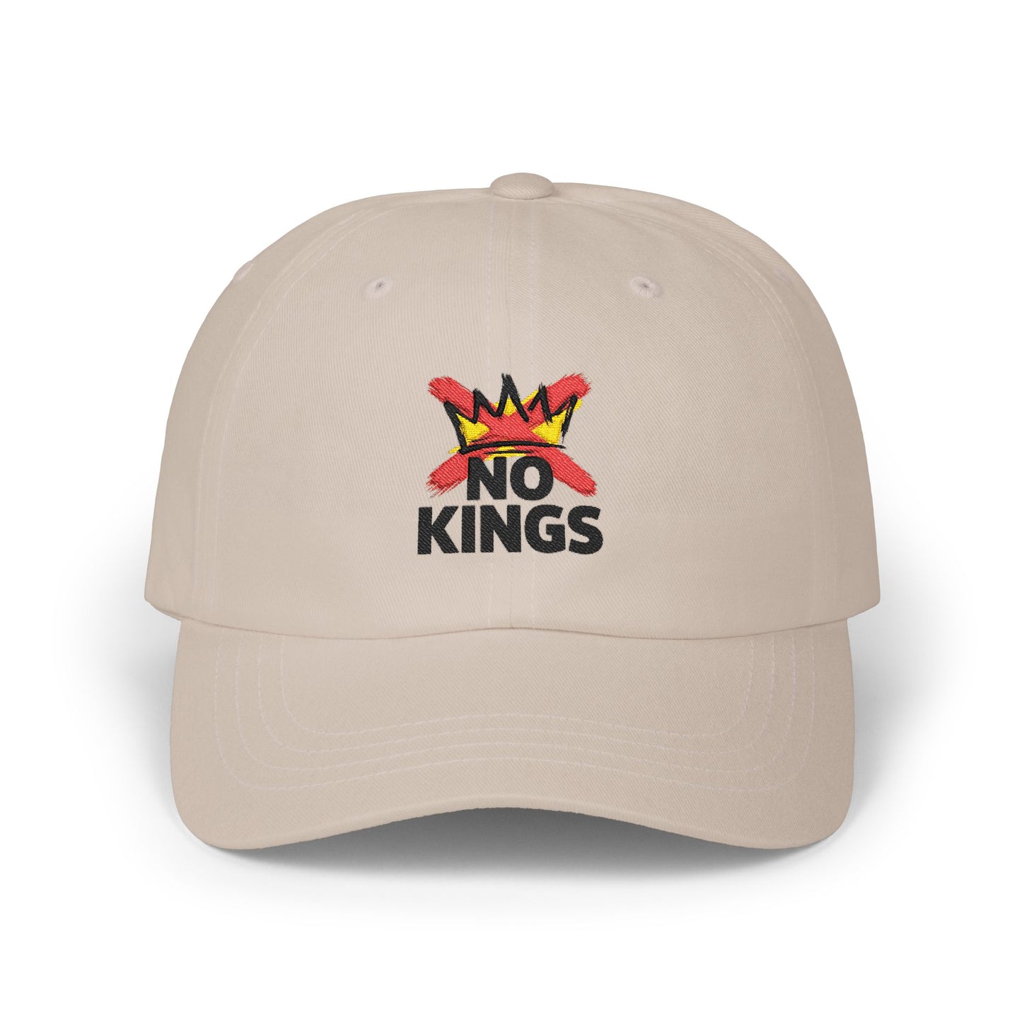 No Kings Embroidered Dad Cap — Casual White Baseball Hat Hats Printify Stone One size