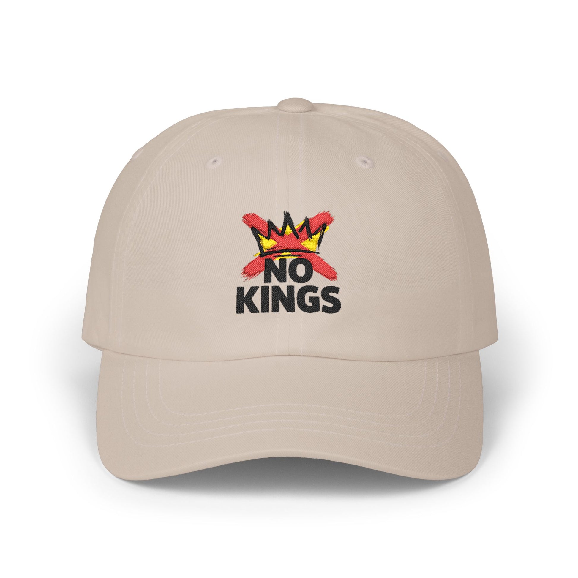 No Kings Embroidered Dad Cap — Casual White Baseball Hat Hats Printify Stone One size
