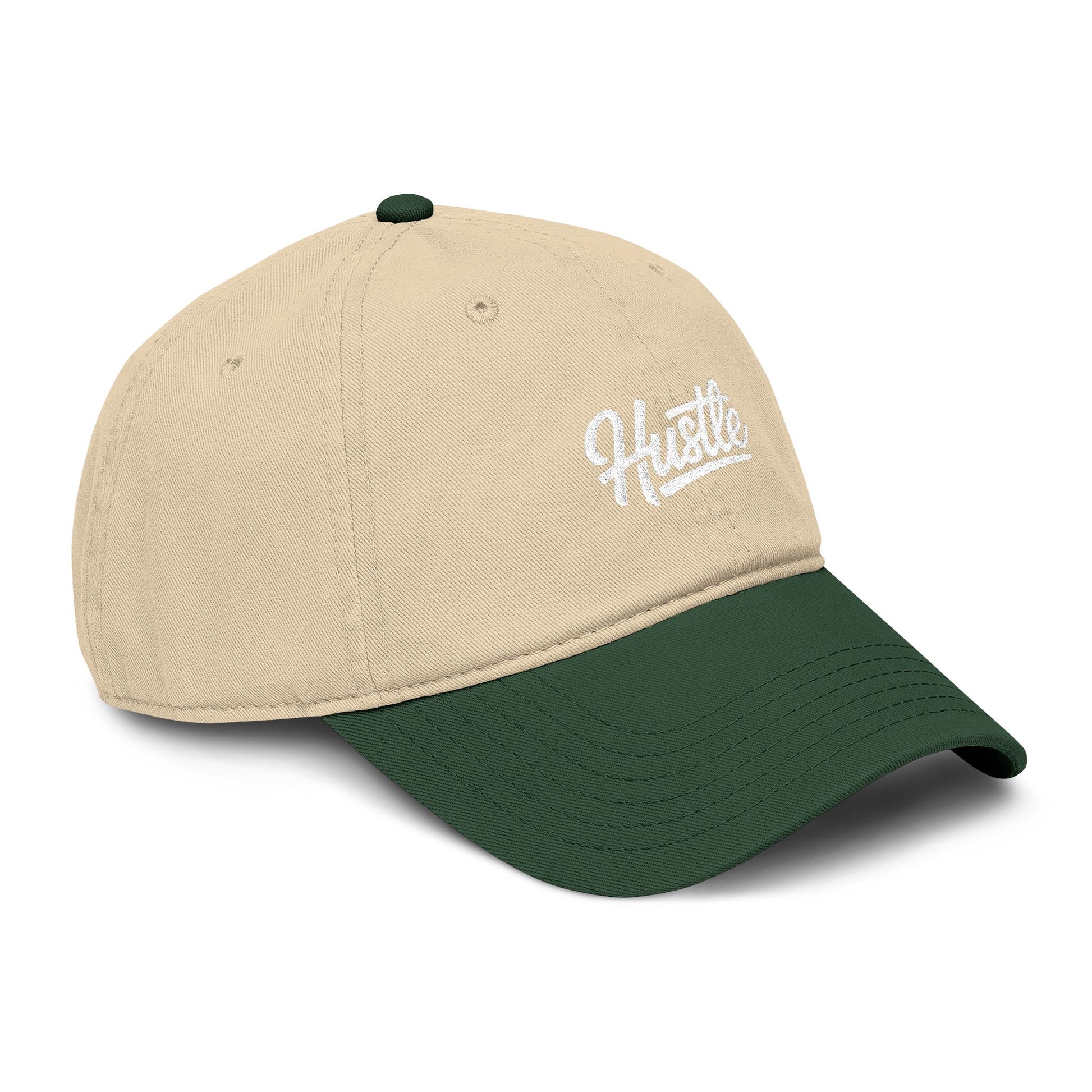 Hustle Washed Baseball Cap — Vintage Script Embroidered Hat Hats Printify