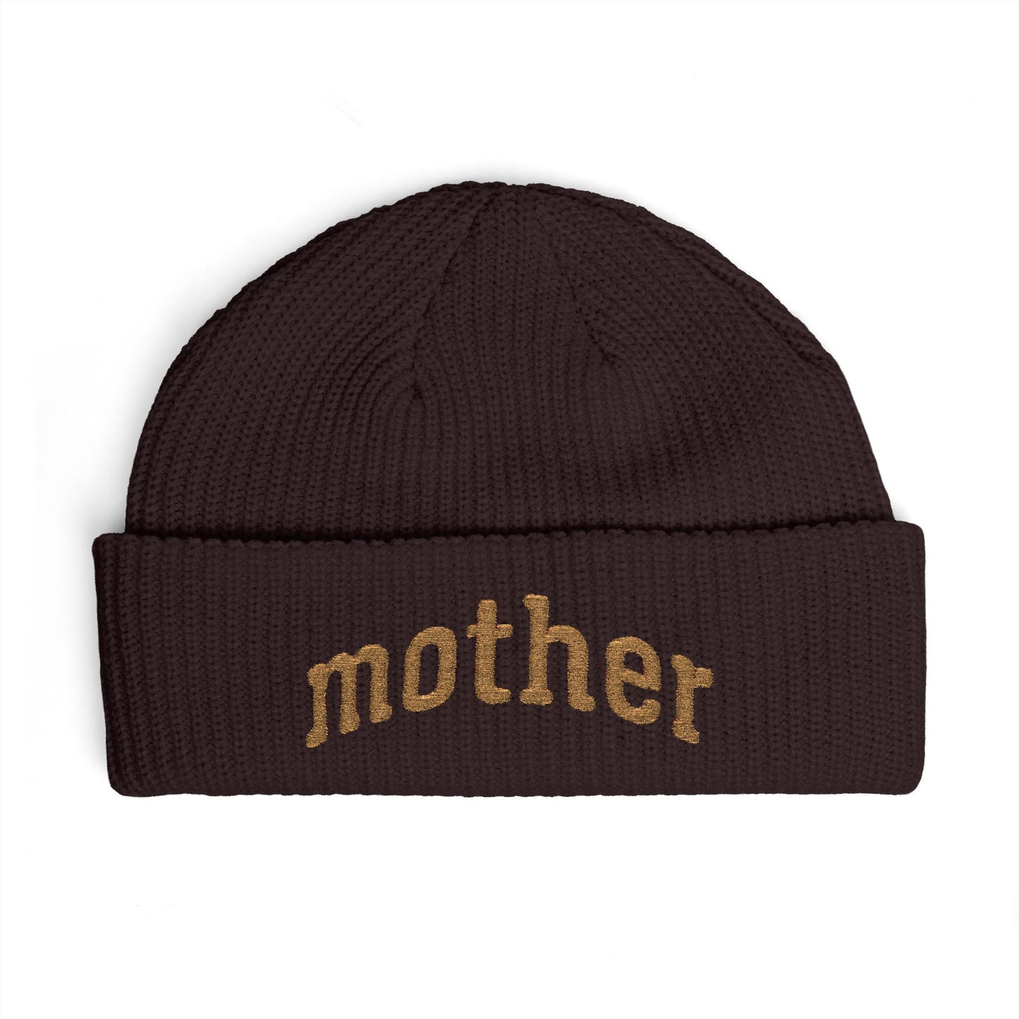 Mother Cuff Beanie — Gold Glitter Embroidered Knit Hat for Moms
