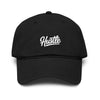 Hustle Washed Baseball Cap — Vintage Script Embroidered Hat Hats Printify One size Black
