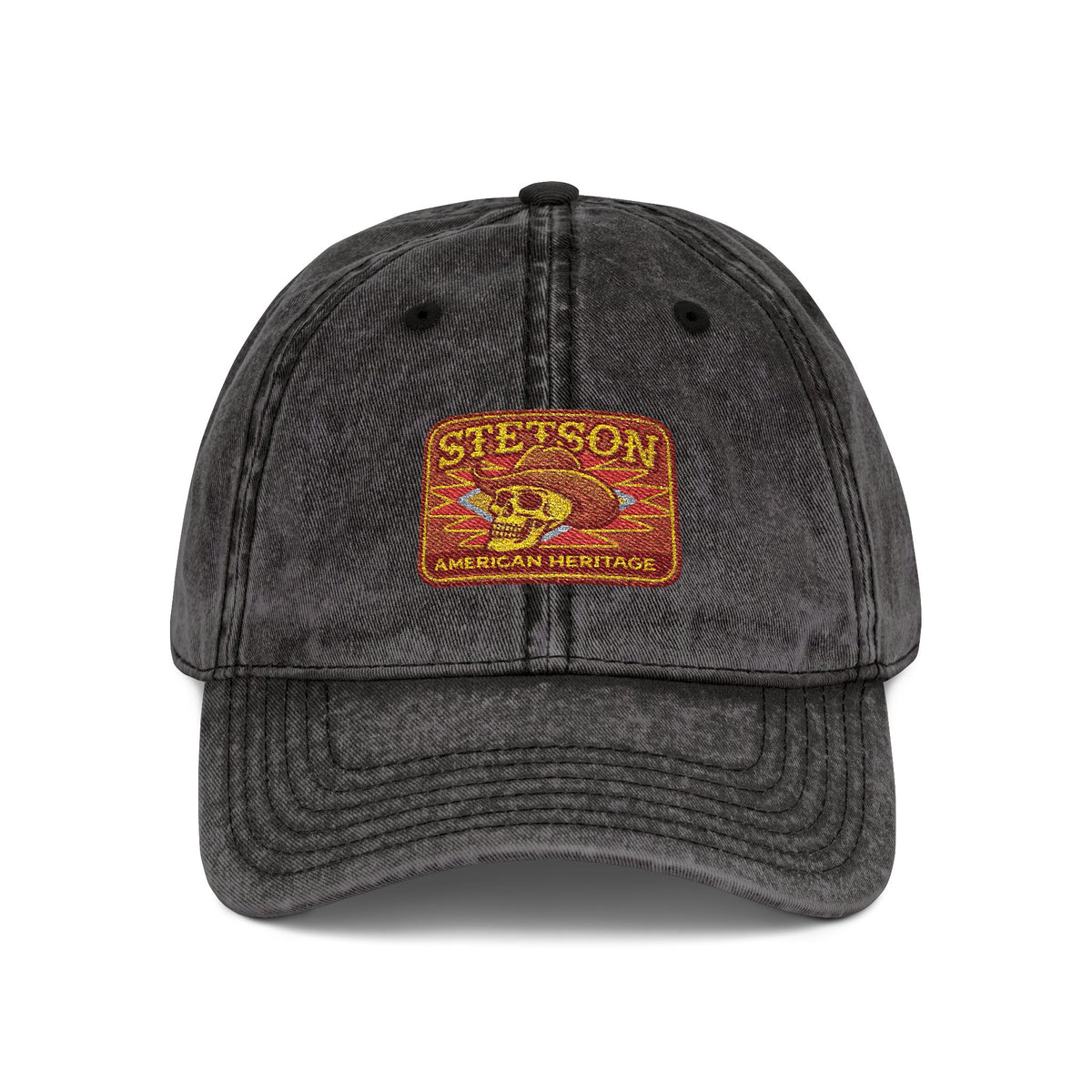 Vintage Embroidered Stetson Patch Cap — Washed Red Baseball Hat Hats Printify One size Black