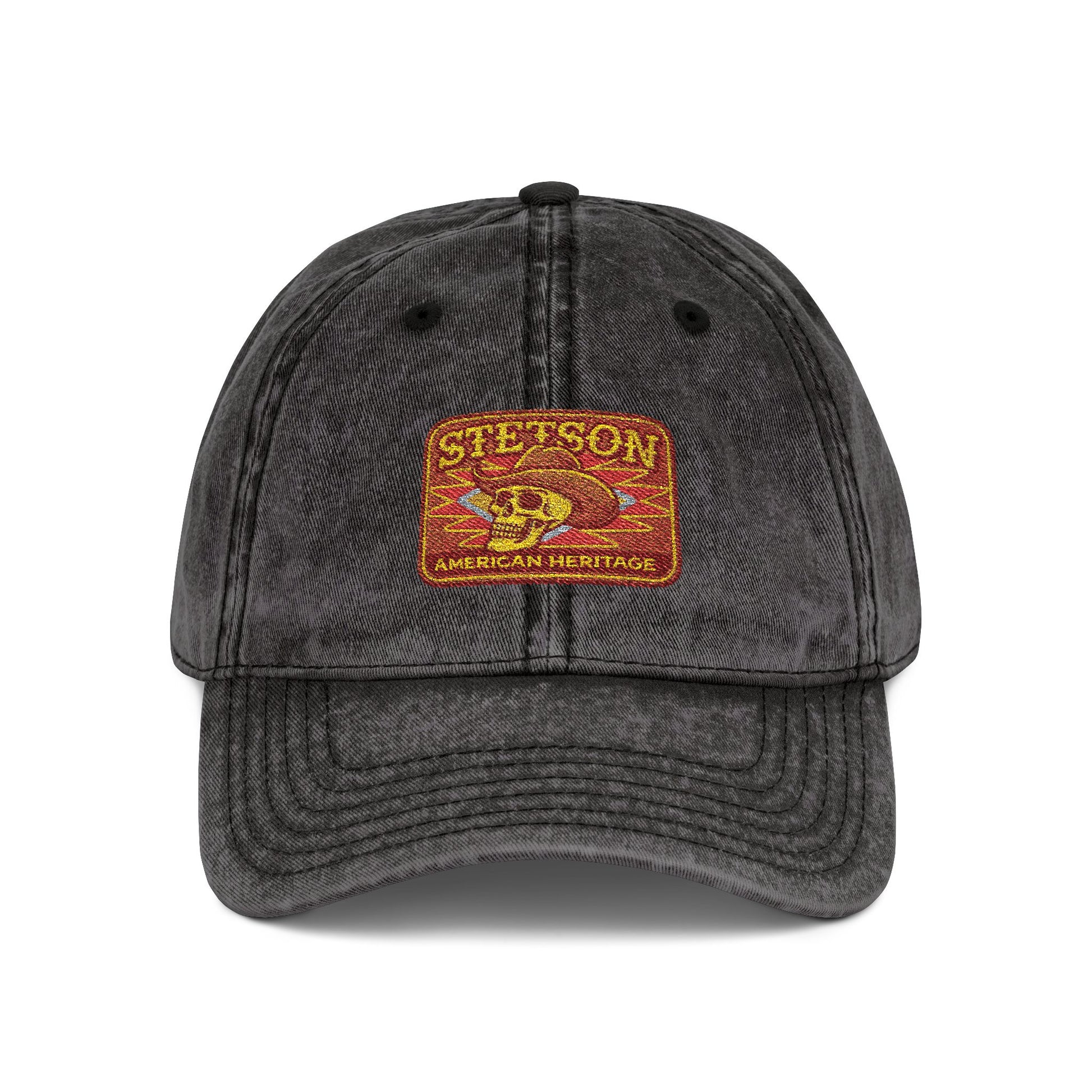 Vintage Embroidered Stetson Patch Cap — Washed Red Baseball Hat Hats Printify One size Black