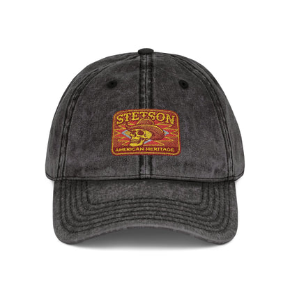 Vintage Embroidered Stetson Patch Cap — Washed Red Baseball Hat Hats Printify One size Black